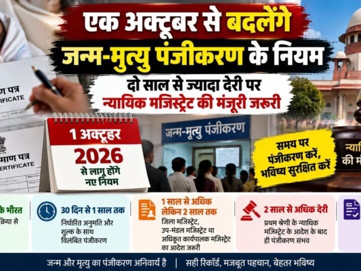 1 अक्टूबर 2026 से बदलेंगे जन्म-मृत्यु पंजीकरण के नियम: देरी होने पर अब मजिस्ट्रेट के आदेश से ही बनेगा प्रमाण पत्र