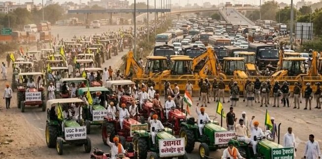 आगरा में UGC के विरोध में बड़ा प्रदर्शन, 200 ट्रैक्टरों के साथ सड़क पर उतरे प्रदर्शनकारी