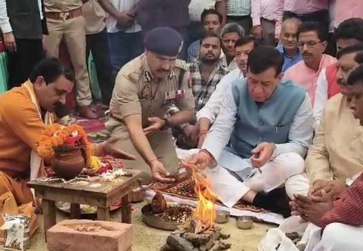 नरवल थाने के नए भवन का विधानसभा अध्यक्ष व पुलिस कमिश्नर ने किया भूमि पूजन