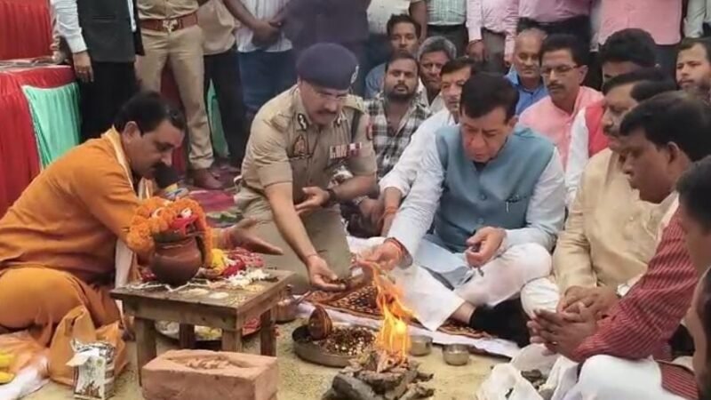 नरवल थाने के नए भवन का विधानसभा अध्यक्ष व पुलिस कमिश्नर ने किया भूमि पूजन