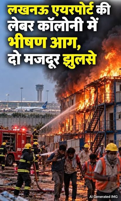 एयरपोर्ट परिसर की लेबर कॉलोनी में भीषण आग, दो मजदूर झुलसे