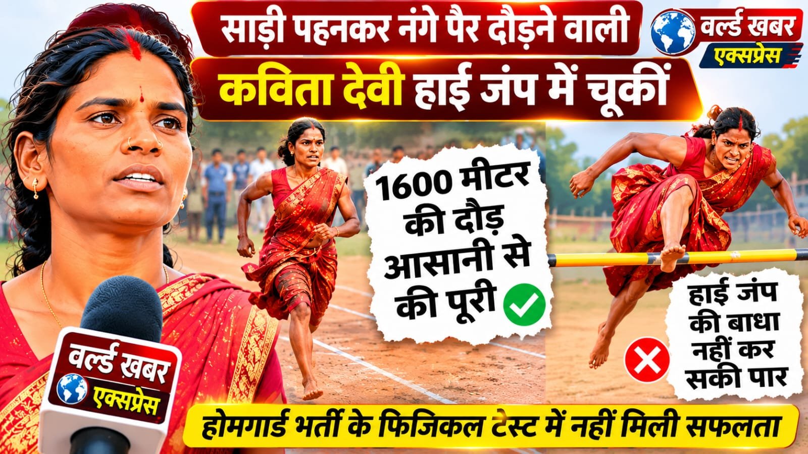 साड़ी पहनकर नंगे पैर दौड़ने वाली कविता देवी हाई जंप में चूकीं