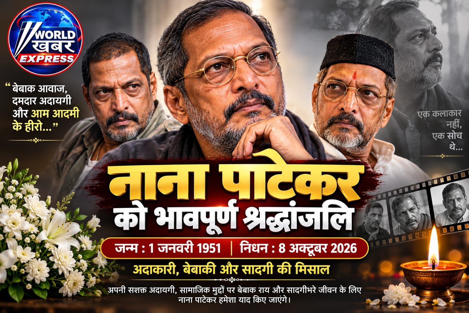 नाना पाटेकर का निधन: दमदार आवाज और अदाकारी का अध्याय हुआ खत्म, 75 की उम्र में दुनिया को कहा अलविदा