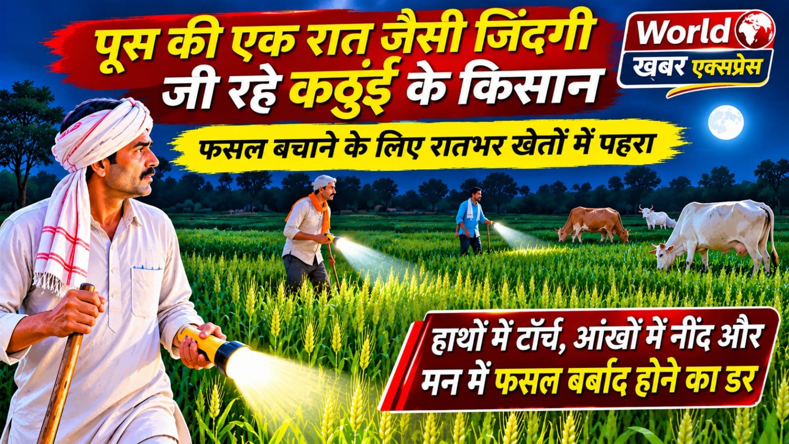 पूस की एक रात जैसी जिंदगी जी रहे कठुई के किसान, फसल बचाने के लिए रातभर खेतों में पहरा